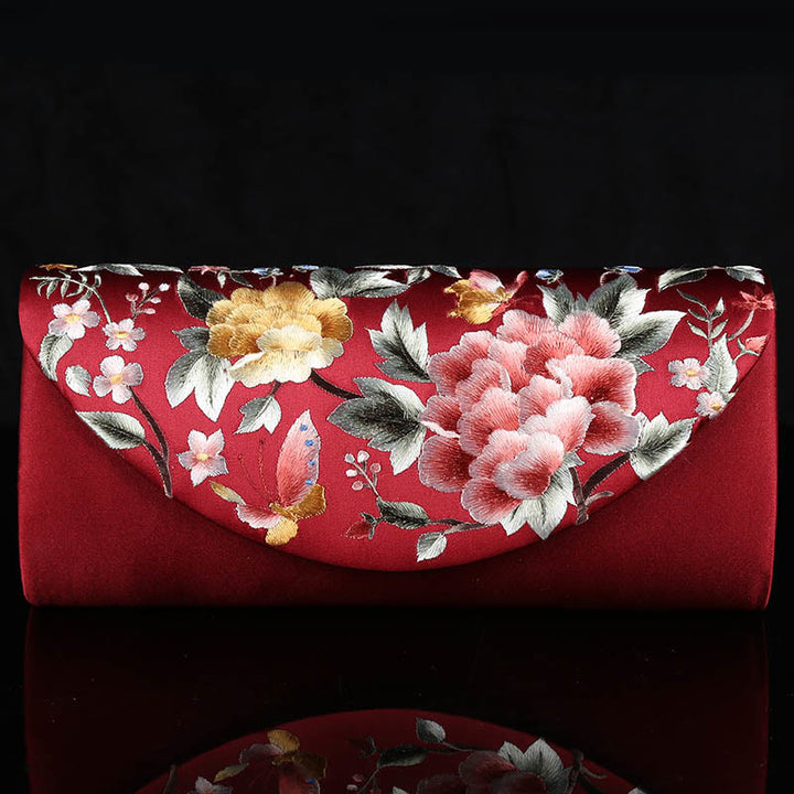 Buddha Stones Peonia Tulipano Su Ricamo Borsa da sposa Borsa a tracolla
