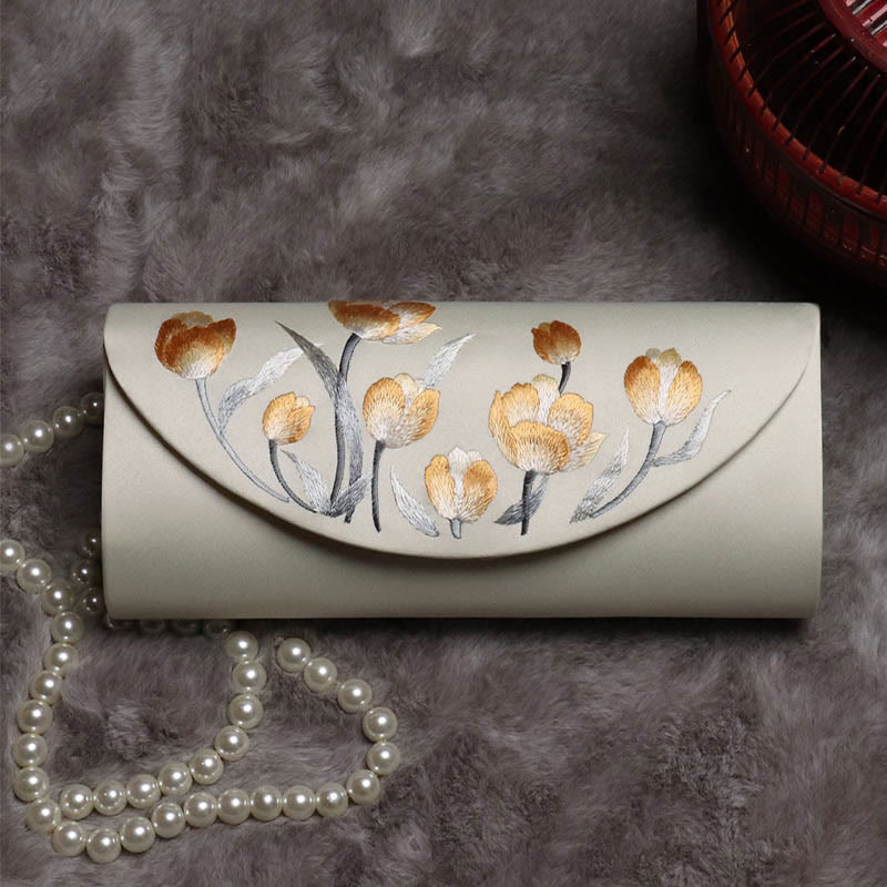 Buddha Stones Peonia Tulipano Su Ricamo Borsa da sposa Borsa a tracolla