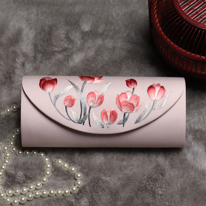 Buddha Stones Peonia Tulipano Su Ricamo Borsa da sposa Borsa a tracolla