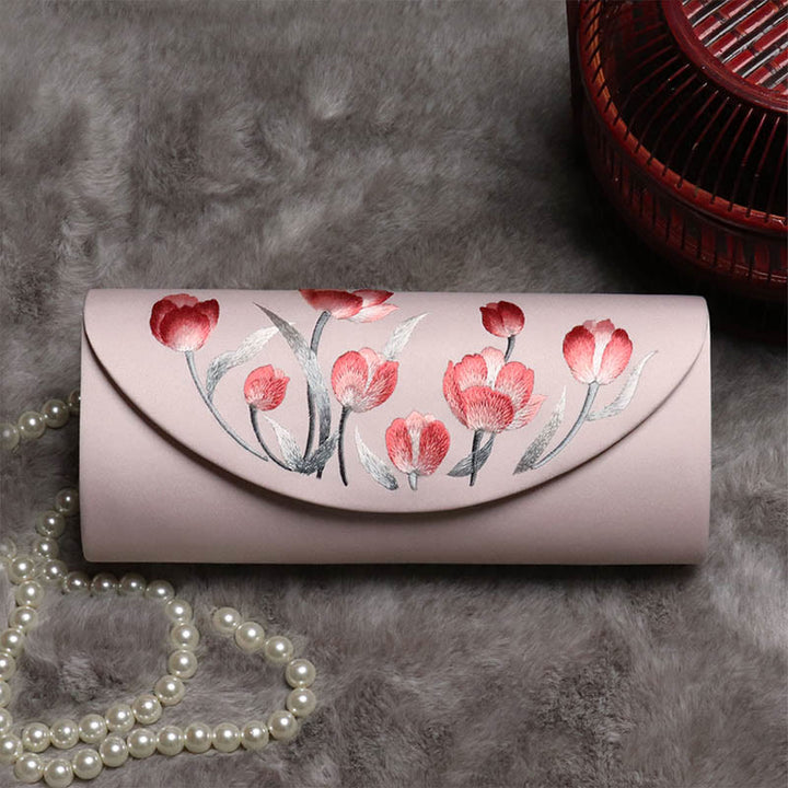 Buddha Stones Peonia Tulipano Su Ricamo Borsa da sposa Borsa a tracolla