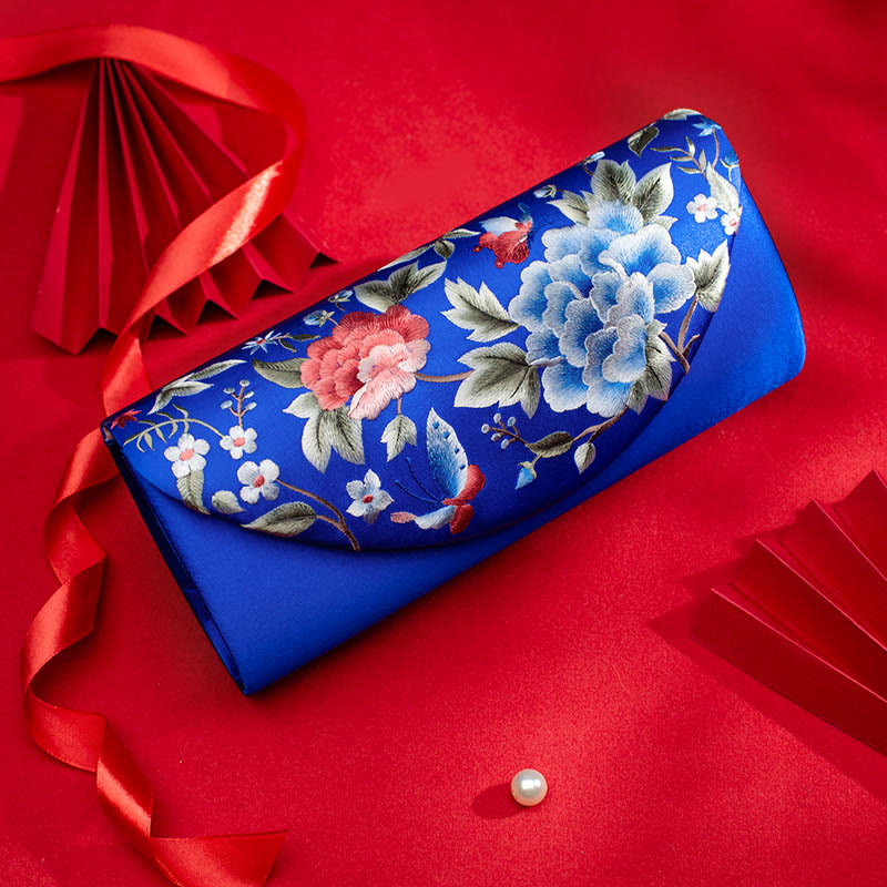Buddha Stones Peonia Tulipano Su Ricamo Borsa da sposa Borsa a tracolla