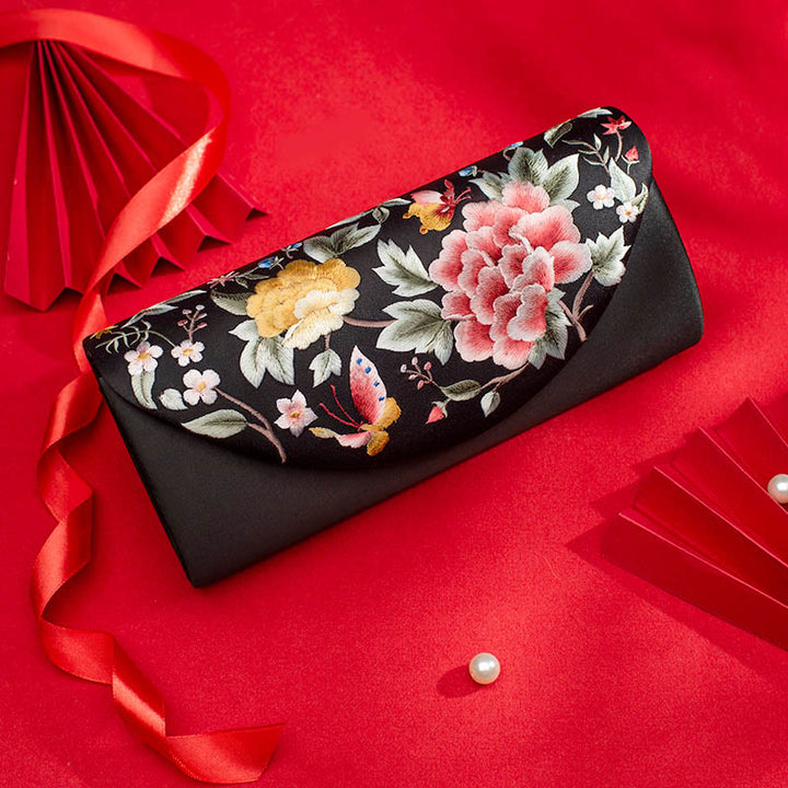 Buddha Stones Peonia Tulipano Su Ricamo Borsa da sposa Borsa a tracolla