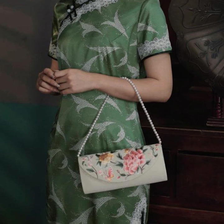 Buddha Stones Peonia Tulipano Su Ricamo Borsa da sposa Borsa a tracolla
