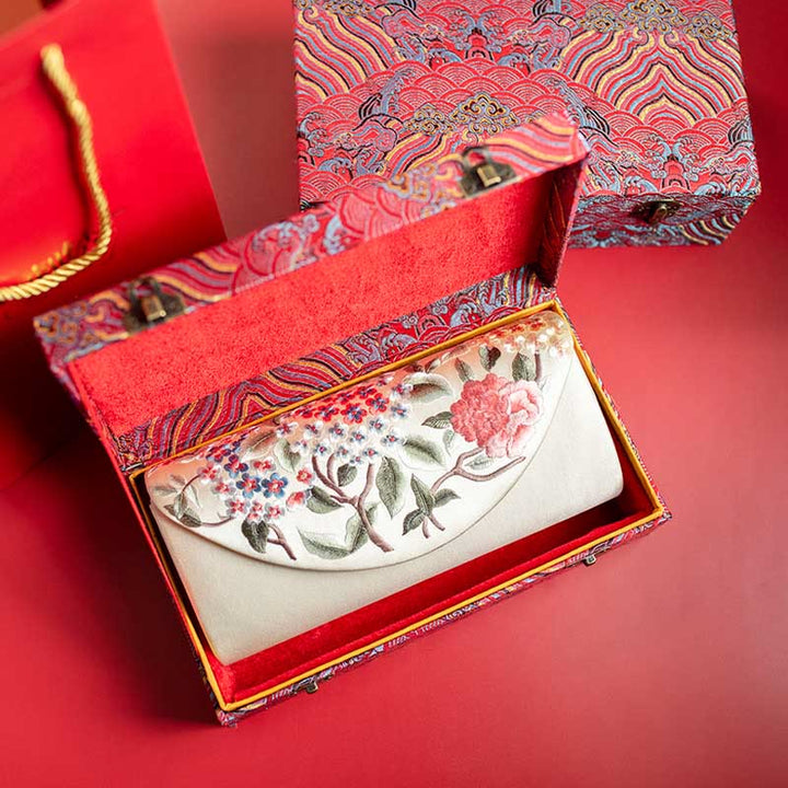 Buddha Stones Peonia Tulipano Su Ricamo Borsa da sposa Borsa a tracolla