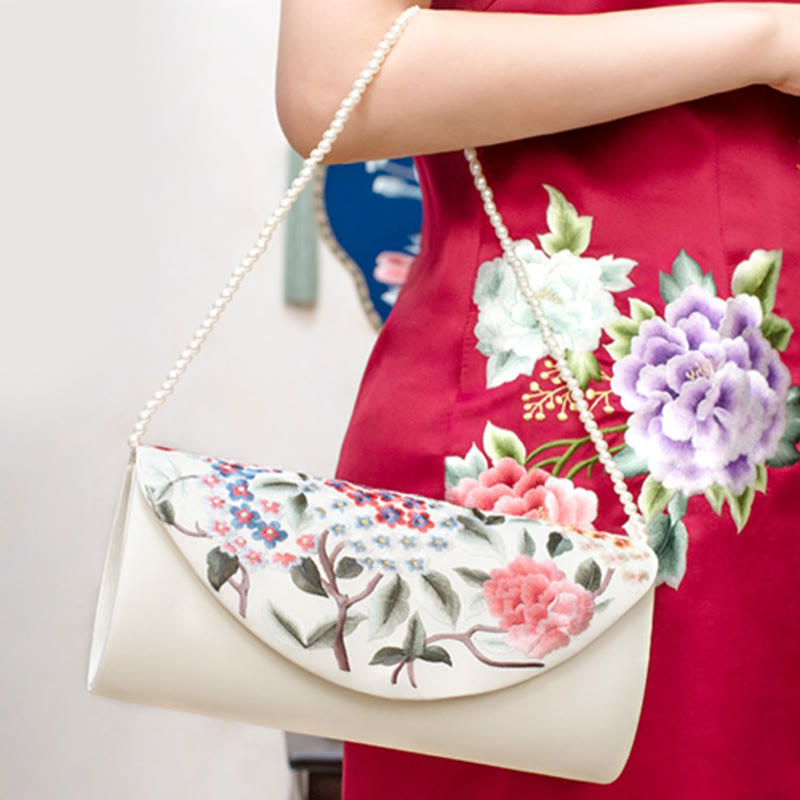 Buddha Stones Peonia Tulipano Su Ricamo Borsa da sposa Borsa a tracolla