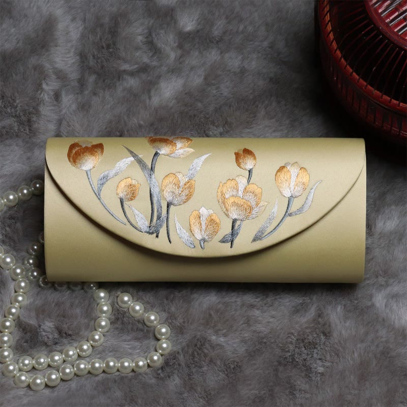 Buddha Stones Peonia Tulipano Su Ricamo Borsa da sposa Borsa a tracolla