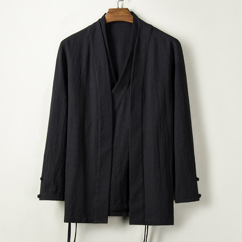 Buddha Stones Autunno Cinese Hanfu Cotone Lino Uomo Giacca Abbigliamento - Nero - US/UK/AU44, EU54 (4XL) - image 4