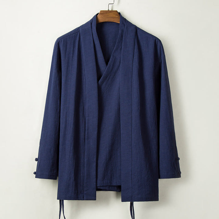 Buddha Stones Autunno Cinese Hanfu Cotone Lino Uomo Giacca Abbigliamento - SteelBlue - US/UK/AU44, EU54 (4XL) - image 0