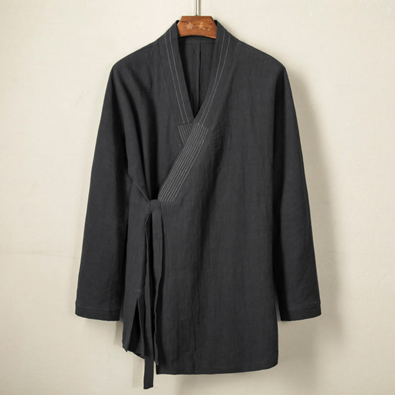 Buddha Stones Semplice Autunno Lacci Cotone Lino Uomo Giacca Cappotto Zen Abbigliamento - image 6