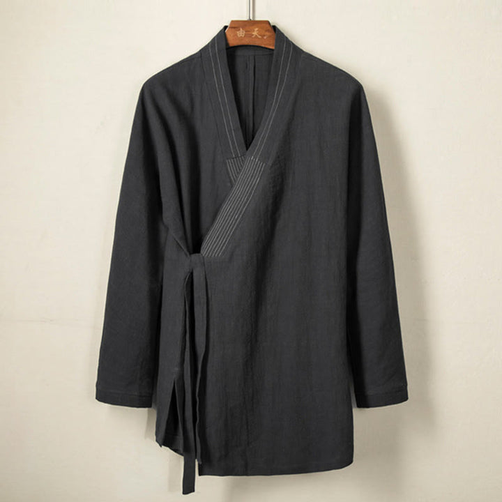 Buddha Stones Semplice Autunno Lacci Cotone Lino Uomo Giacca Cappotto Zen Abbigliamento - image 6