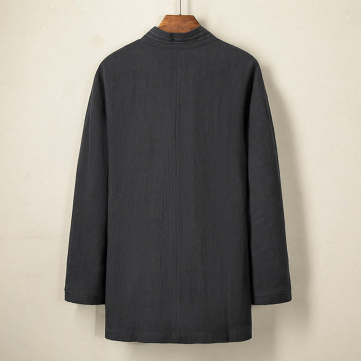 Buddha Stones Semplice Autunno Lacci Cotone Lino Uomo Giacca Cappotto Zen Abbigliamento - image 7