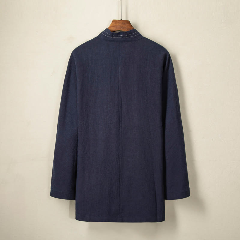 Buddha Stones Semplice Autunno Lacci Cotone Lino Uomo Giacca Cappotto Zen Abbigliamento - image 3