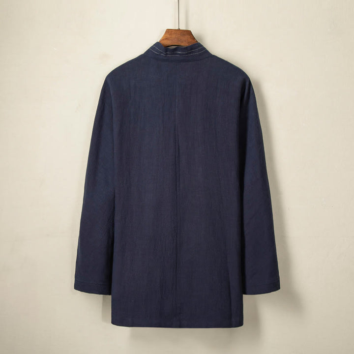 Buddha Stones Semplice Autunno Lacci Cotone Lino Uomo Giacca Cappotto Zen Abbigliamento - image 3