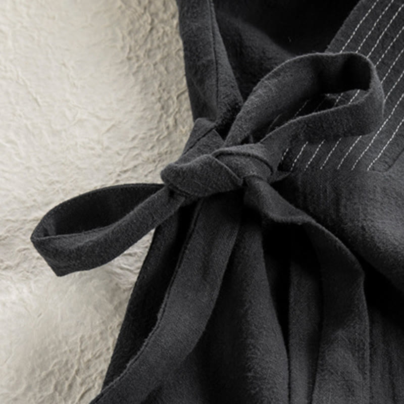 Buddha Stones Semplice Autunno Lacci Cotone Lino Uomo Giacca Cappotto Zen Abbigliamento - image 9