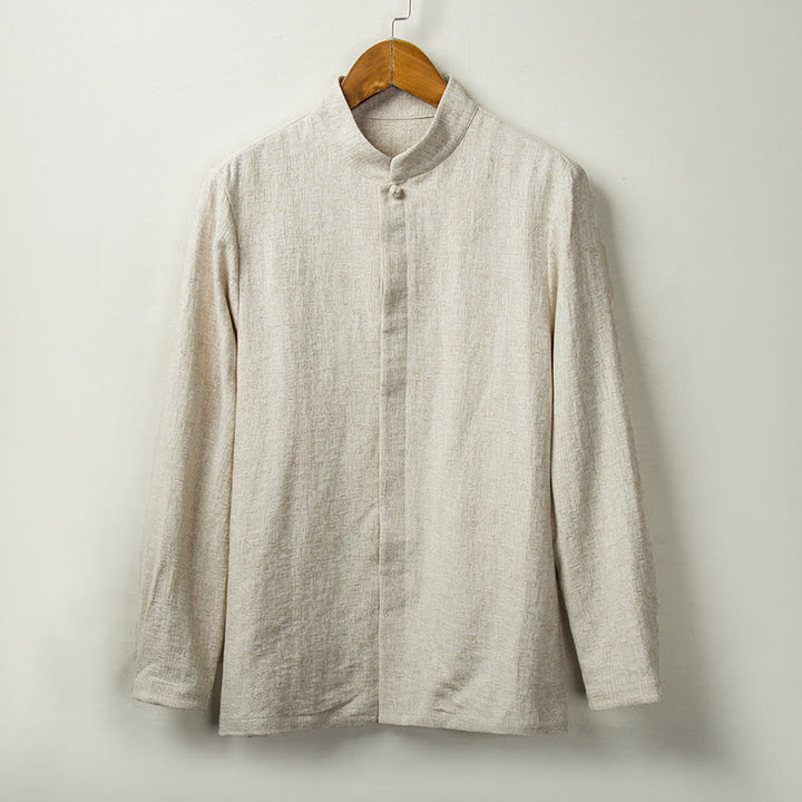 Camicia a maniche lunghe con bottoni in cotone e lino, tinta unita , Buddha Stones Fall - Biancheria - US/UK/AU44, EU54 (4XL) - image 0