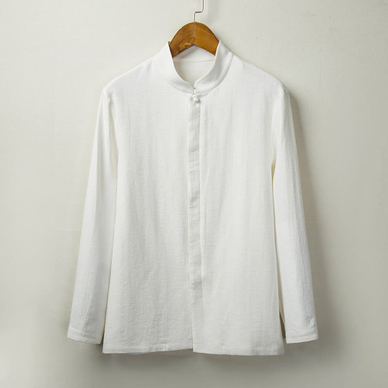 Camicia a maniche lunghe con bottoni in cotone e lino, tinta unita , Buddha Stones Fall - Bianco - US/UK/AU44, EU54 (4XL) - image 2