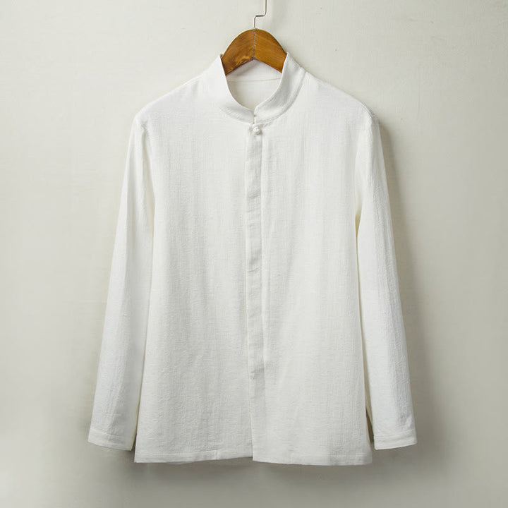 Camicia a maniche lunghe con bottoni in cotone e lino, tinta unita , Buddha Stones Fall - Bianco - US/UK/AU44, EU54 (4XL) - image 2