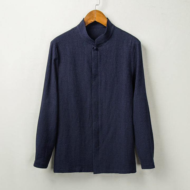Camicia a maniche lunghe con bottoni in cotone e lino, tinta unita , Buddha Stones Fall - SteelBlue - US/UK/AU44, EU54 (4XL) - image 6