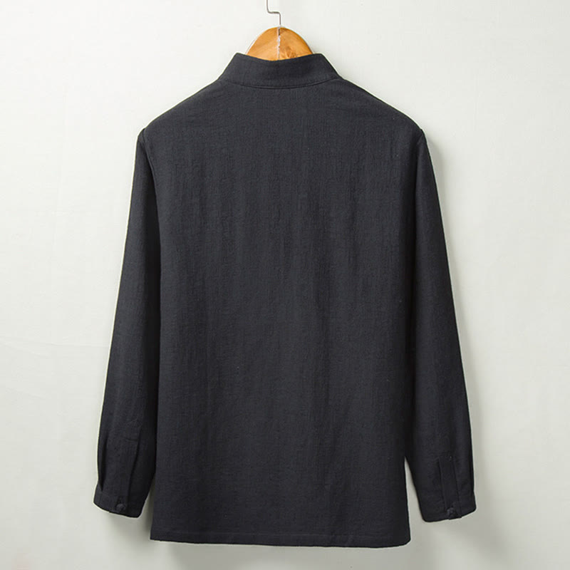 Camicia a maniche lunghe con bottoni in cotone e lino, tinta unita , Buddha Stones Fall - image 5