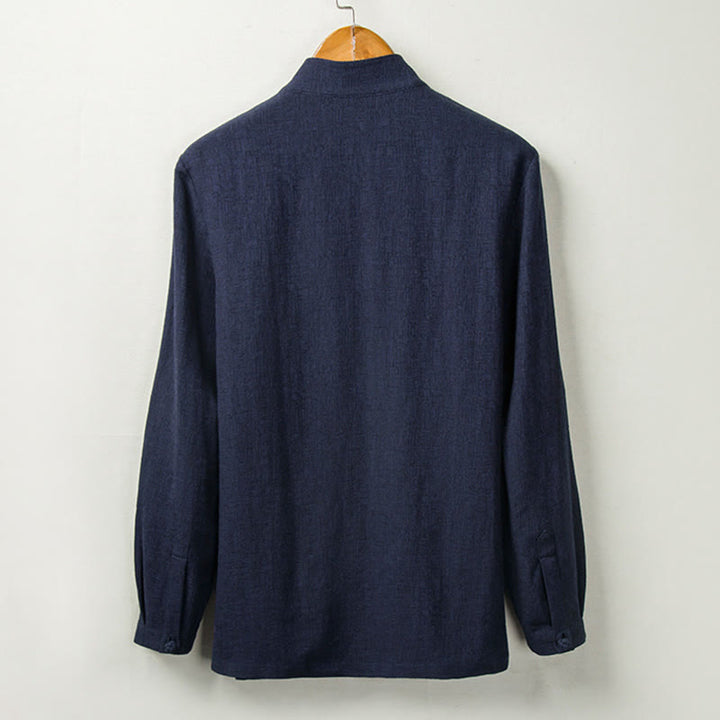 Camicia a maniche lunghe con bottoni in cotone e lino, tinta unita , Buddha Stones Fall - image 7