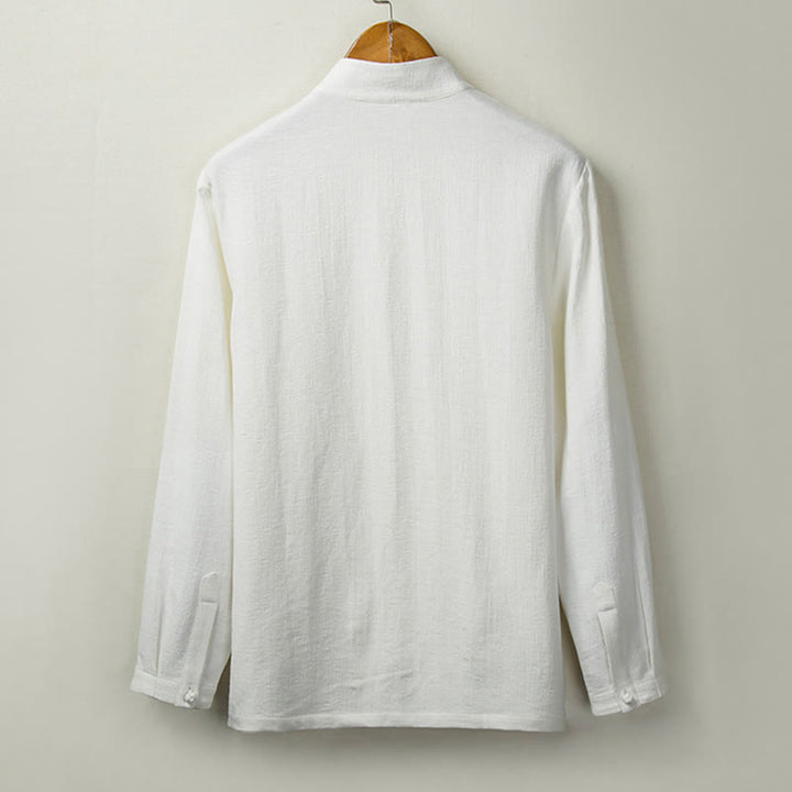 Camicia a maniche lunghe con bottoni in cotone e lino, tinta unita , Buddha Stones Fall - image 3