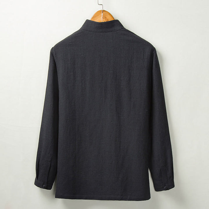Camicia a maniche lunghe con bottoni in cotone e lino, tinta unita , Buddha Stones Fall - image 5