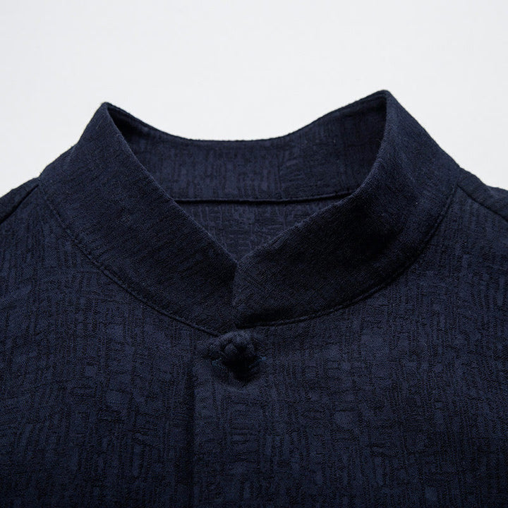 Camicia a maniche lunghe con bottoni in cotone e lino, tinta unita , Buddha Stones Fall - image 8