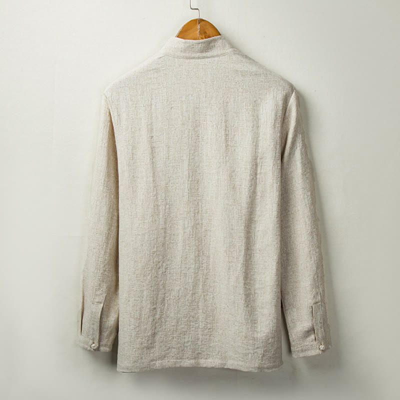 Camicia a maniche lunghe con bottoni in cotone e lino, tinta unita , Buddha Stones Fall - image 1