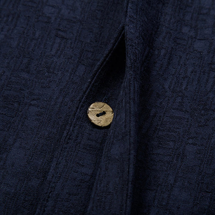 Camicia a maniche lunghe con bottoni in cotone e lino, tinta unita , Buddha Stones Fall - image 9