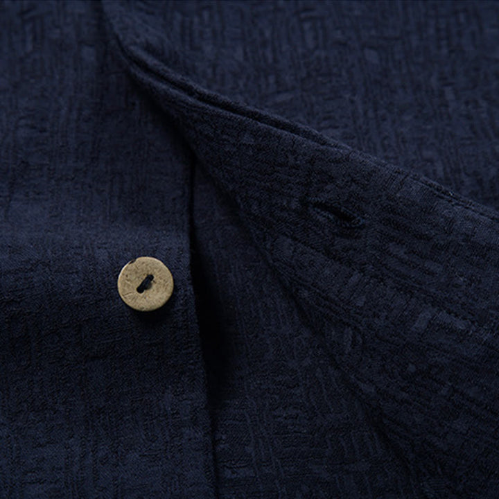 Camicia a maniche lunghe con bottoni in cotone e lino, tinta unita , Buddha Stones Fall - image 10