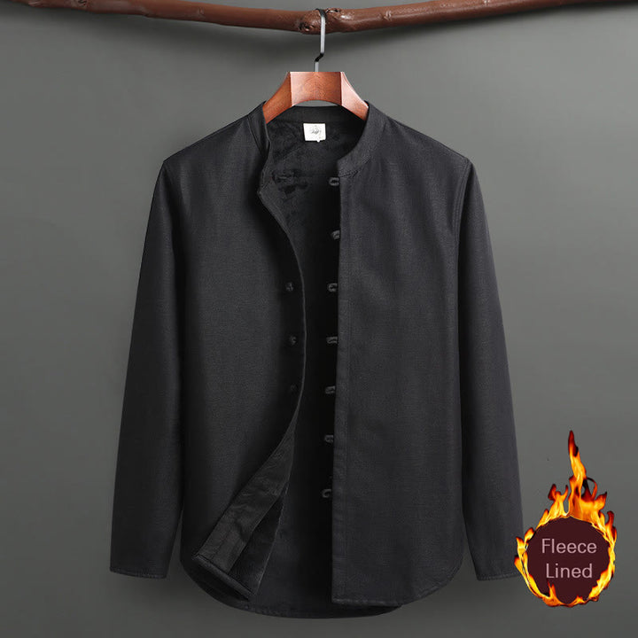 Buddha Stones Solid Tang Suit Tradizionale Uniforme Foderata in Pile Manica Lunga Top Pantaloni Set Uomo