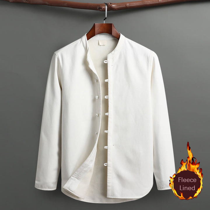 Buddha Stones Solid Tang Suit Tradizionale Uniforme Foderata in Pile Manica Lunga Top Pantaloni Set Uomo - Bianco - Superiore - US/UK/AU46, EU56 (5XL) - image 18