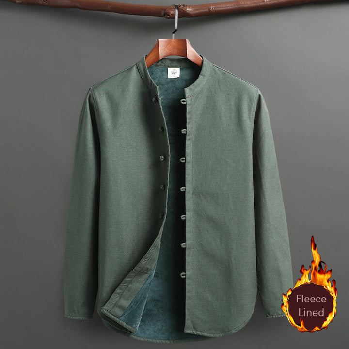 Buddha Stones Solid Tang Suit Tradizionale Uniforme Foderata in Pile Manica Lunga Top Pantaloni Set Uomo