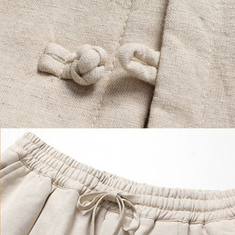 Buddha Stones Solid Tang Suit Tradizionale Uniforme Foderata in Pile Manica Lunga Top Pantaloni Set Uomo - image 4
