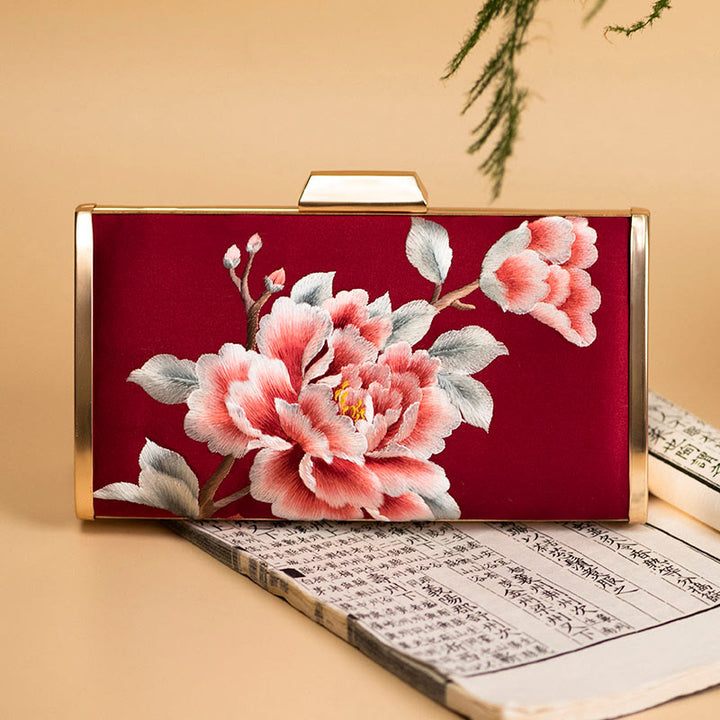 Buddha Stones Garofano Peonia Begonia Su Ricamo Borsa da sposa Borsa a tracolla Borsa a mano