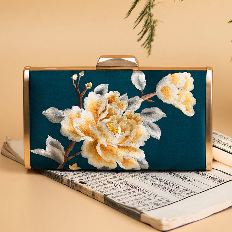 Buddha Stones Garofano Peonia Begonia Su Ricamo Borsa da sposa Borsa a tracolla Borsa a mano
