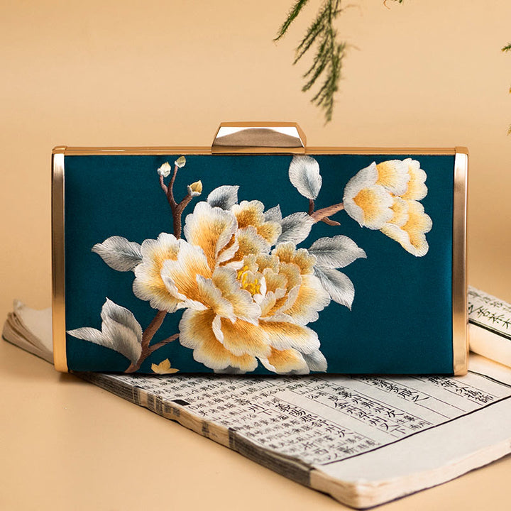 Buddha Stones Garofano Peonia Begonia Su Ricamo Borsa da sposa Borsa a tracolla Borsa a mano