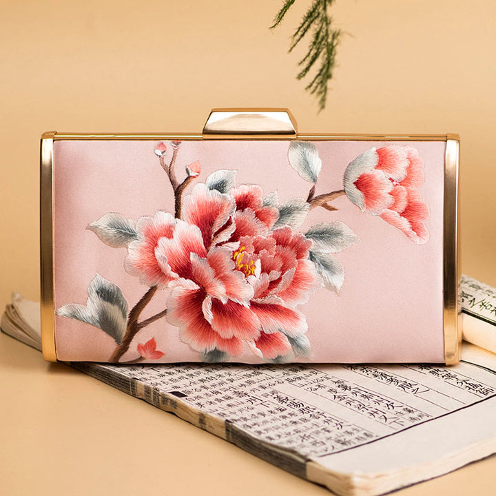 Buddha Stones Garofano Peonia Begonia Su Ricamo Borsa da sposa Borsa a tracolla Borsa a mano