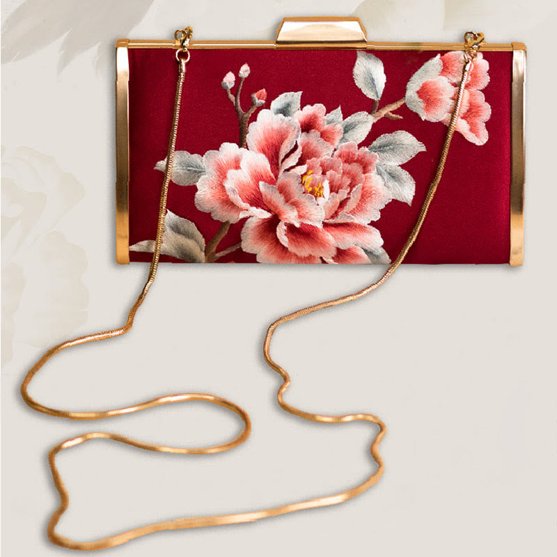 Buddha Stones Garofano Peonia Begonia Su Ricamo Borsa da sposa Borsa a tracolla Borsa a mano