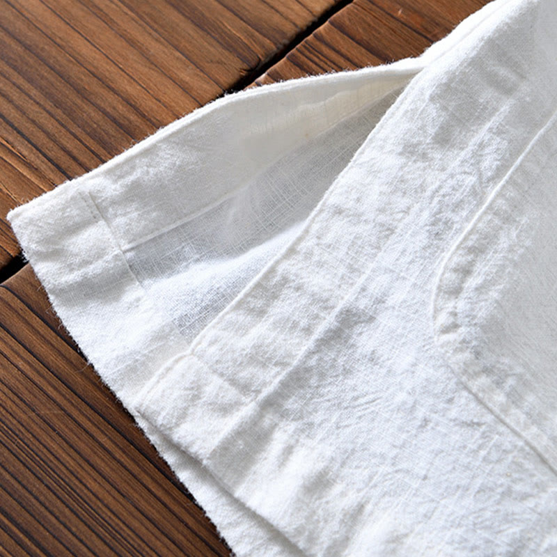 Abito cinese Tang con bottoni a forma di rana e motivo Buddha Stones, camicia da uomo in cotone e lino con tasche. - image 13