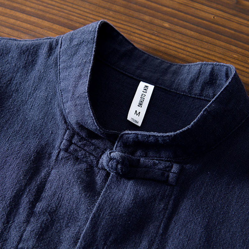 Abito cinese Tang con bottoni a forma di rana e motivo Buddha Stones, camicia da uomo in cotone e lino con tasche. - image 30