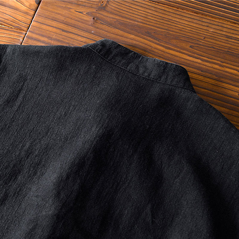 Abito cinese Tang con bottoni a forma di rana e motivo Buddha Stones, camicia da uomo in cotone e lino con tasche. - image 17