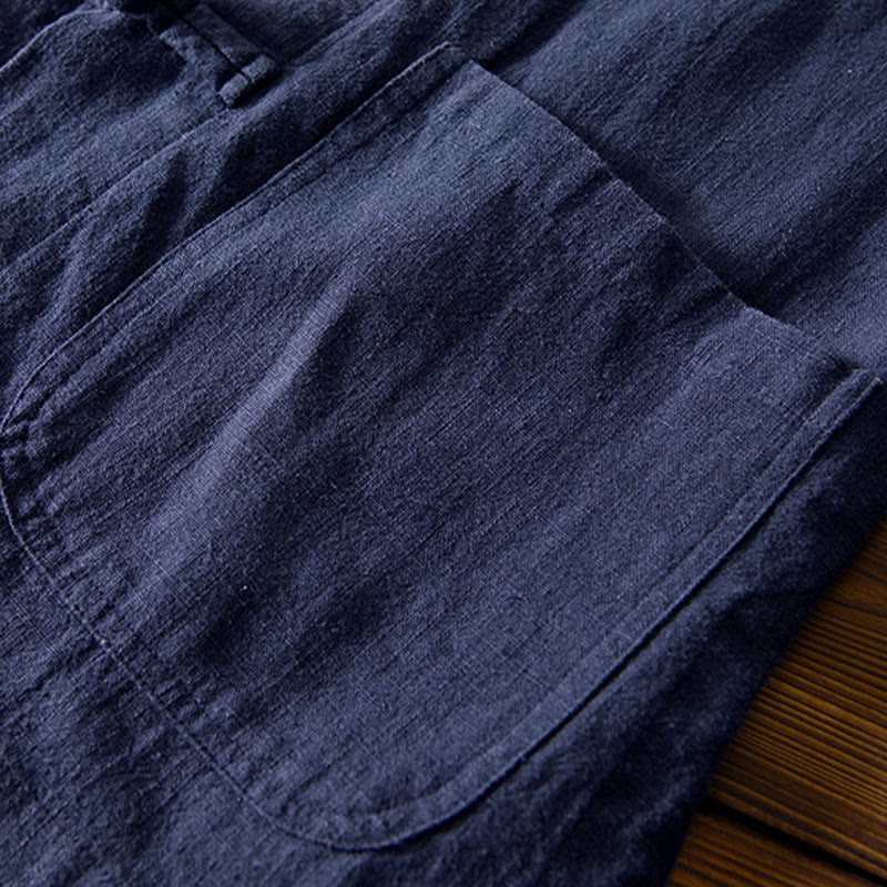 Abito cinese Tang con bottoni a forma di rana e motivo Buddha Stones, camicia da uomo in cotone e lino con tasche. - image 31