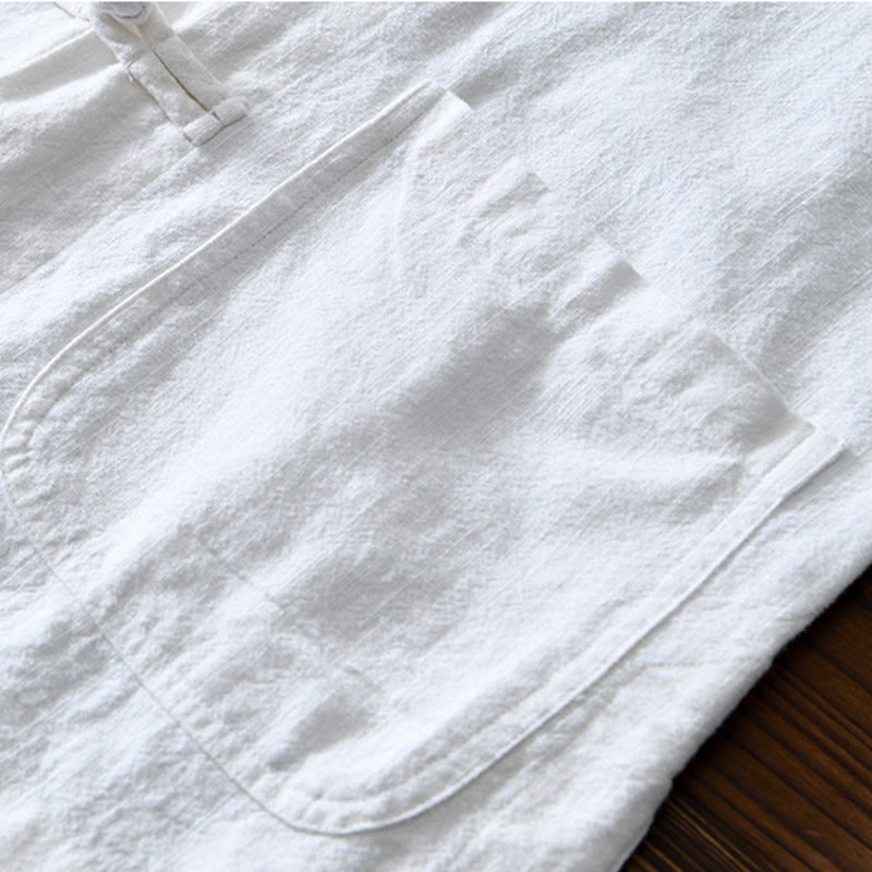 Giacca da uomo in lino e cotone con tasche, stile cinese Tang, con bottoni a rana Buddha Stones - image 12