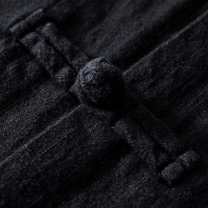 Abito cinese Tang con bottoni a forma di rana e motivo Buddha Stones, camicia da uomo in cotone e lino con tasche. - image 19