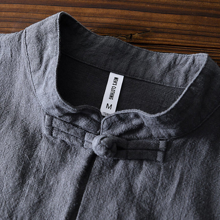 Abito cinese Tang con bottoni a forma di rana e motivo Buddha Stones, camicia da uomo in cotone e lino con tasche. - image 3