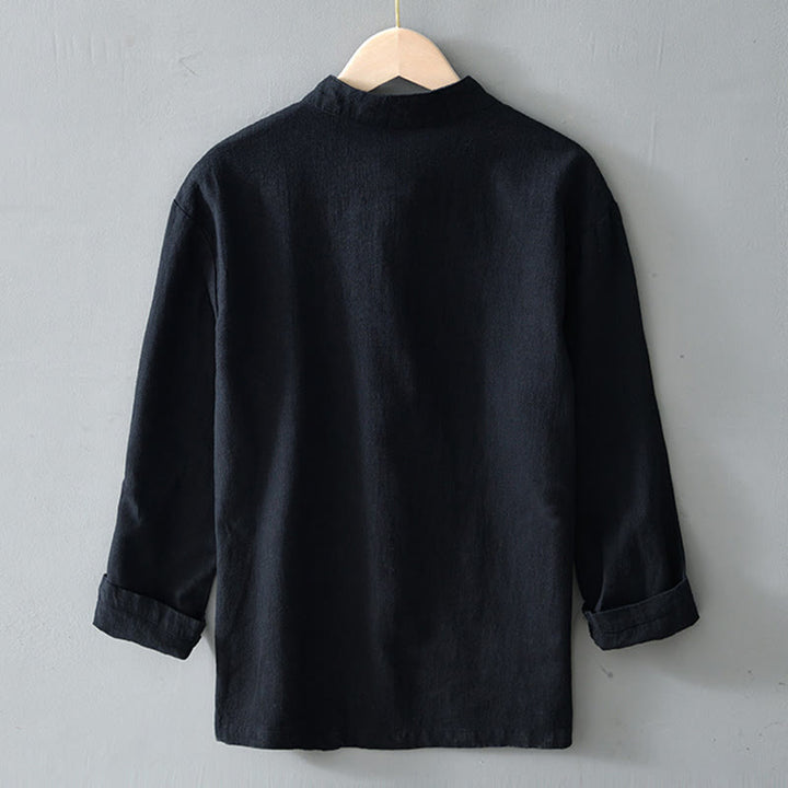 Abito cinese Tang con bottoni a forma di rana e motivo Buddha Stones, camicia da uomo in cotone e lino con tasche. - image 15