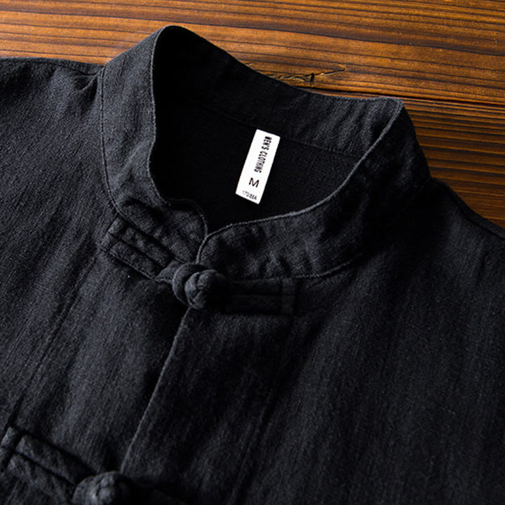 Abito cinese Tang con bottoni a forma di rana e motivo Buddha Stones, camicia da uomo in cotone e lino con tasche. - image 16