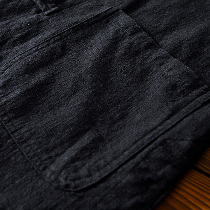 Abito cinese Tang con bottoni a forma di rana e motivo Buddha Stones, camicia da uomo in cotone e lino con tasche. - image 20