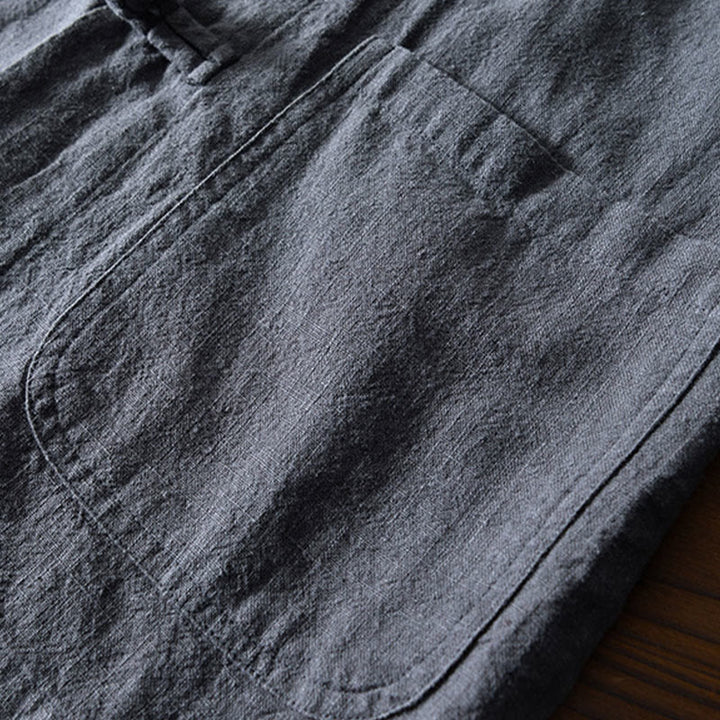 Abito cinese Tang con bottoni a forma di rana e motivo Buddha Stones, camicia da uomo in cotone e lino con tasche. - image 5